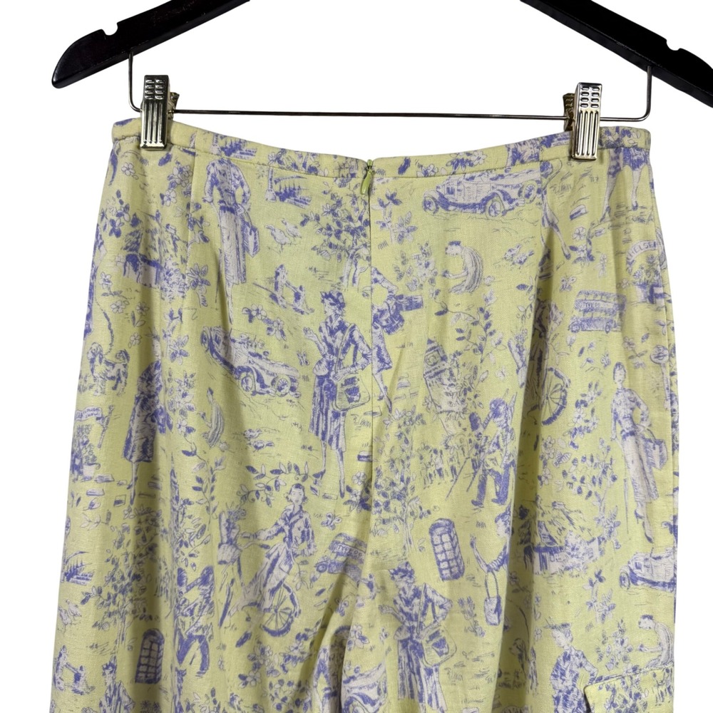 Vtg Sharon Young Toile Print Cropped Pants Yellow Purple High Rise Cottagecore - Picture 9 of 13